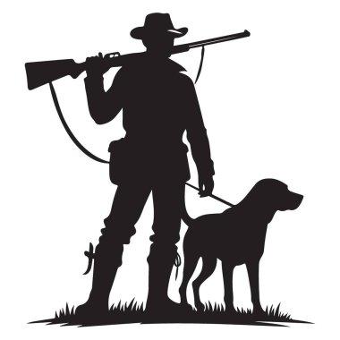 Avlanma Teması İçin Köpek Tasması Vektör Resmiyle Siluet Avcısı