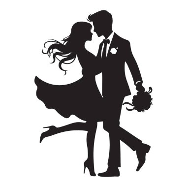 Siluet Düğün Günü Mutluluğu Gelin ve Damat Aşkını Kucaklıyor