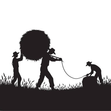 Tarımsal Emek Silueti Çiftçiler İple Saman Topluyor