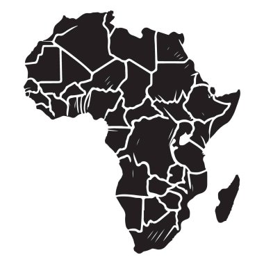 Ülke Sınırlı Afrika Kıta Haritası Siyah ve Beyaz Vektör