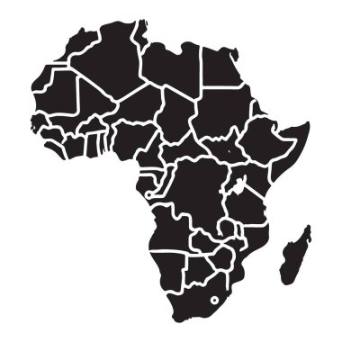 Afrika Ülke Sınırlar Vektörü Siyah ve Beyaz Tasarımı ile Detaylı Harita