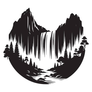 Görkemli Dağ Şelalesi Siyah ve Beyaz Görüntü