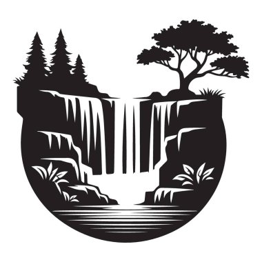 Büyüleyici Şelale Uçurum Kenarı Siluet Vektör ResimleriName