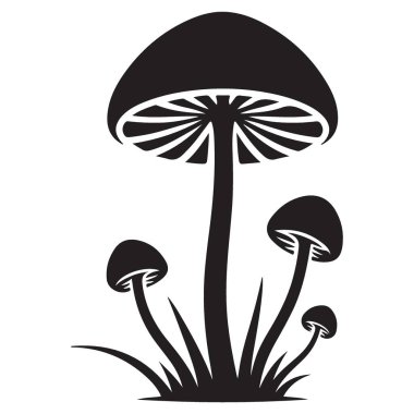 Doğal Orman Vektör İllüstrasyonu Mantar Siluetleri Grubu