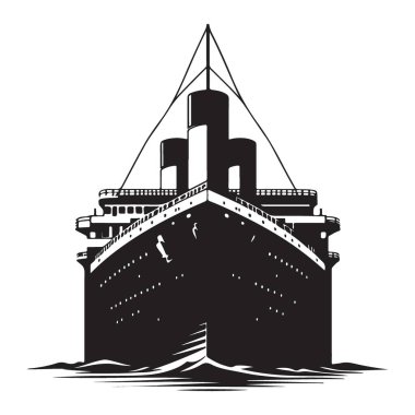 Denizcilik Tasarımları için Titanik Gemi Silueti Resimleme Ön Görünüm Vektörü