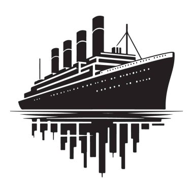 Görkemli Titanik Gemi Vektörü Siluet Sanat Tasarımı Yansıma Konsepti