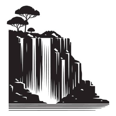 Görkemli Şelale İllüstrasyon Kenar Görünümü Doğanın İlham Verdiği Tasarımlar İçin Siluet