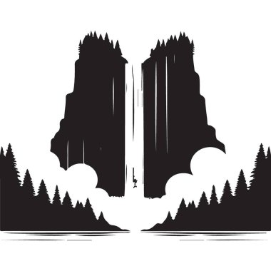 Orman İllüstrasyon İlham Veren Şelale Silüeti Yansıma Efekti