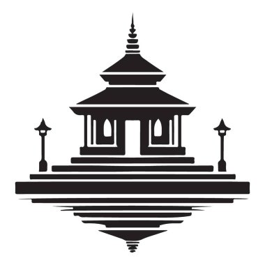 Antik Asya Tapınağının büyüleyici silueti Merdivenler ve Fenerlerle