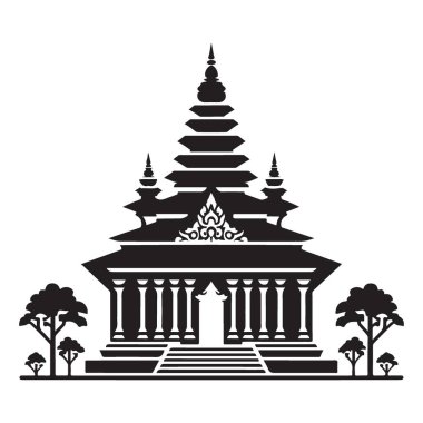Geleneksel Detaylı Asya Tapınağı Yapısı 'nın Zarif Silueti