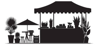 Ticari Kullanım için Açık Pazar Stall Vektör İllüstrasyon Grafiği