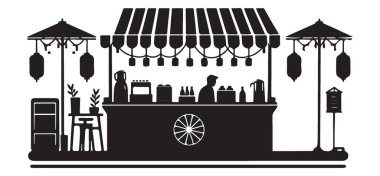 Siluet Asya Sokak Yemekleri Restoranlar için Oyalama Vektörü İllüstrasyonu