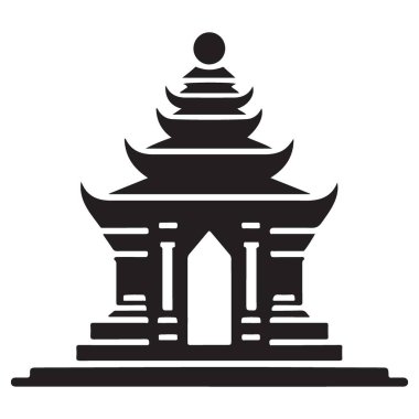 Geleneksel Bali Mimarisini Keşfeden Siyah Siluet Vektör İllüstrasyonu