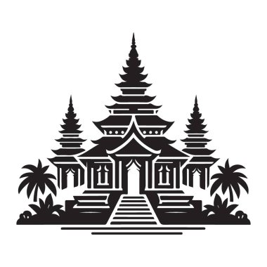 Pagoda Kuleleri Tasarımlı Enfes Asya Tapınağı Silüeti