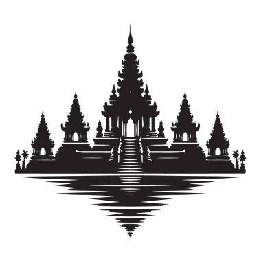 Kültürel Tasarımlar İçin Çarpıcı Asya Tapınağı Silüeti Vektör İllüstrasyonu
