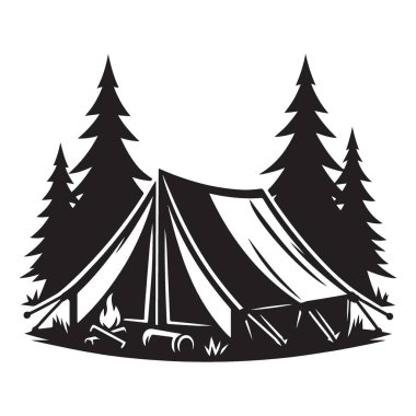 Kamp Sahnesi Siluet Vektörü Doğa Tasarımları İllüstrasyonu