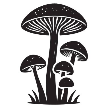 Mantar siluet vektör grafiği vahşi doğa orman mantarlarını oluşturdu