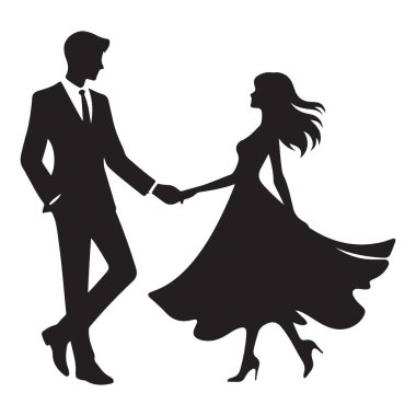 Düğün Tasarımları İçin Zarif Çift Danseden Siluet Vektör Grafiği