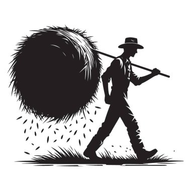 Hay Bale Çiftliği Hayat Taşıma Sanatı Taşıyan Çiftçi Silueti