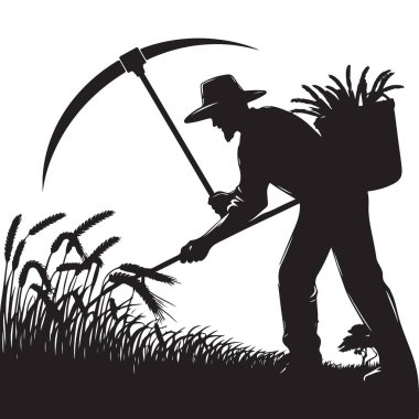 Çiftçinin Silueti Buğday Hasadı Sezon Vektör Sanatı