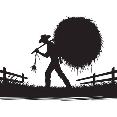 Çiftçinin Silueti Tarım İşleri Omuzlarında Hay Bale Taşıyor