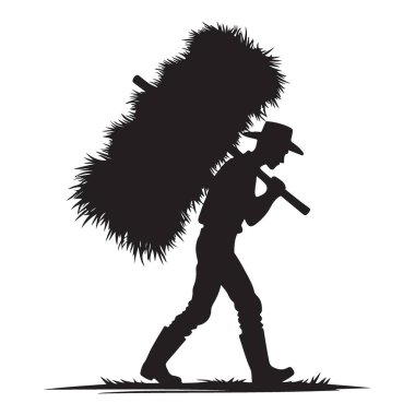 Omuz Vektörü Grafiğinde Büyük Bale Taşıyan Saman Çiftçisi Silueti