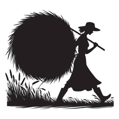 Dişi Saman Çiftçisi Silueti Büyük Bale Vektör Görüntü Biçimi Taşıyor