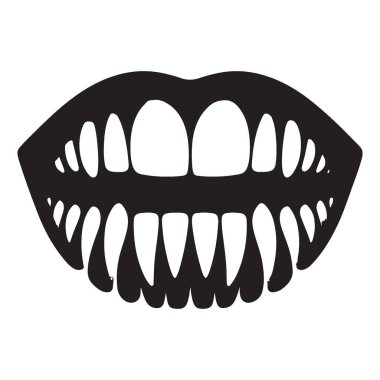 Keskin Dişli Siluet Çizimi Isıran Diş Ürkütücü Vektör Tasarımı