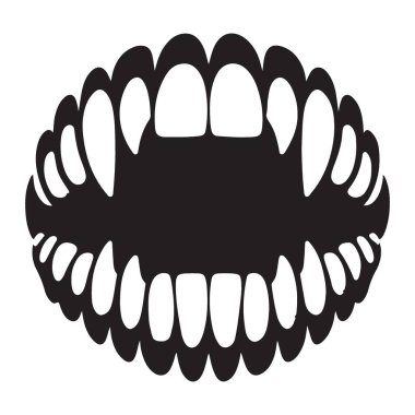 Vampir Dişleri Silueti Dişleri Ağız İllüstrasyon Vektörü Grafik Tasarımı