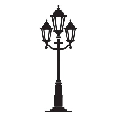 Şehir tasarımı için üç başlı sokak lambasının siluet vektör çizimi