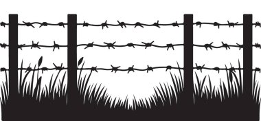 Dikenli Çit Siluetleri Vektör İllüzyonu Çiftlik Arazisi Tasarımı Koruması