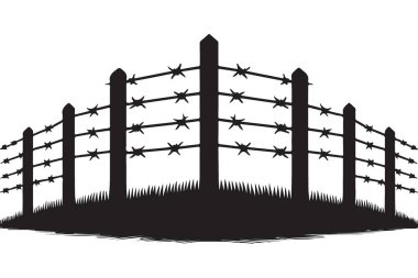 Eğri Dikenli Tel Çit Vektörü Silüetleri Kırsal Mülkiyet Resimlerini Güvence Altında Tutuyor
