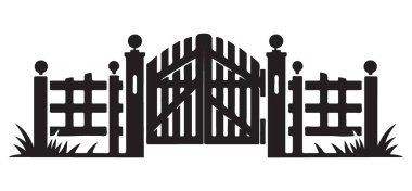 Tahta Kapı Silueti Vektör Resimli Çiftlik Evi Giriş Tasarımı