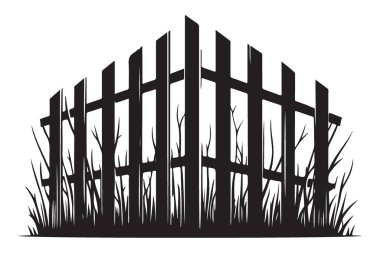 Kırsal Projeler için Yıpranmış Tahta Çit Siluet Vektör İllüstrasyonu
