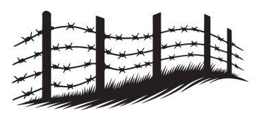 Güvenlik için Dikenli Tel Çit Siluet Vektör İllüstrasyonu