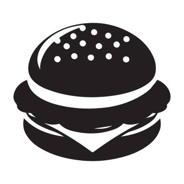 Fast Food için Siyah Burger Siluet Vektör Grafik Tasarımı