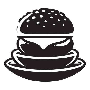 Tabak Grafikli Siyah Burger Siluet Vektör ResmiComment