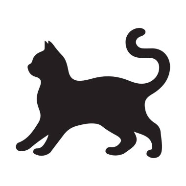 Basit Yürüyen Kara Kedi Siluet Vektör Biçimi Çizimi