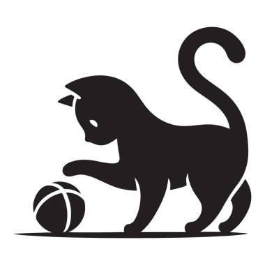 Büyüleyici Siyah Kedi Silueti Top Vektörü Grafikleriyle Oynuyor
