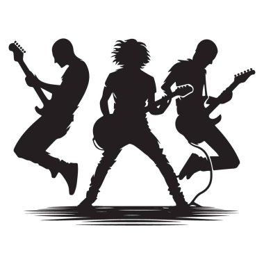 Siluet Resim Sanatı Rock Grubu Sahnede Müzik Çalıyor