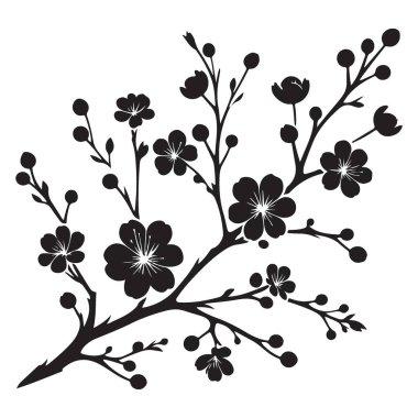 Ayrıntılı kiraz çiçeği dalı vektör illüstrasyonu indirilebilir tasarım varlığı
