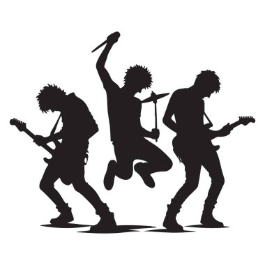 Davulcu Zıplayan Müzik Aşıkları için Rock Band Silueti