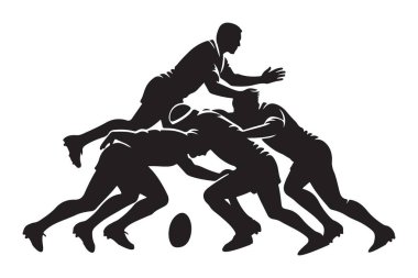 Scrum ve Takım Çalışmasının Dynamic Rugby Siluet Vektörü
