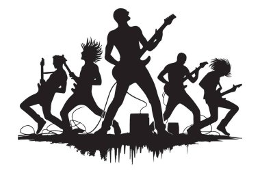 Siluet Rock Band Vector Sanat Konseri Sahne İllüstrasyonu