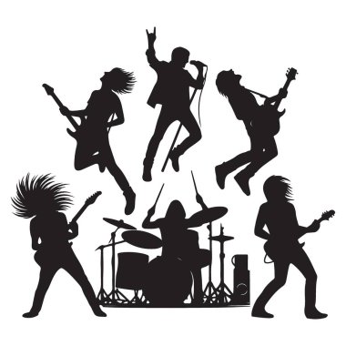 Rock Band Siluet Çizimi Müzik Enerjisi ve Tutkulu Performansı Serbest Bırakıyor