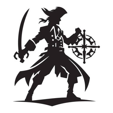 Korsan Kaptan Siluet Çizimi Açık Deniz Macerası