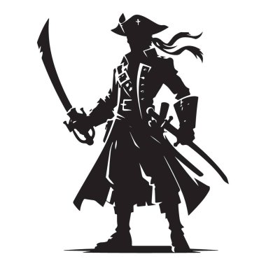 Şiddetli Korsan Silueti Vektör İllüstrasyonu ve Sabre Savunma Duruşmasında