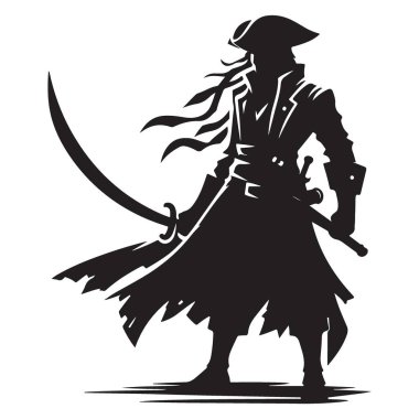 Dinamik Korsan Siluet Vektör Görünümü Eğri Kılıç ve Tehditkar Görünümlü