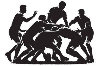Detaylı Rugby Oyuncuları Silüet Çizimi Güçlü Scrum Oynaması Yapıyor