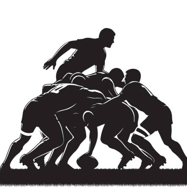 Rugby Takımı Siluet Çizimi Güçlü Scrum Formasyonu ve Takım Çalışması